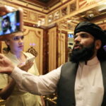 Taliban spokesman Suhail Shaheen leaves after a news conference in Moscow,